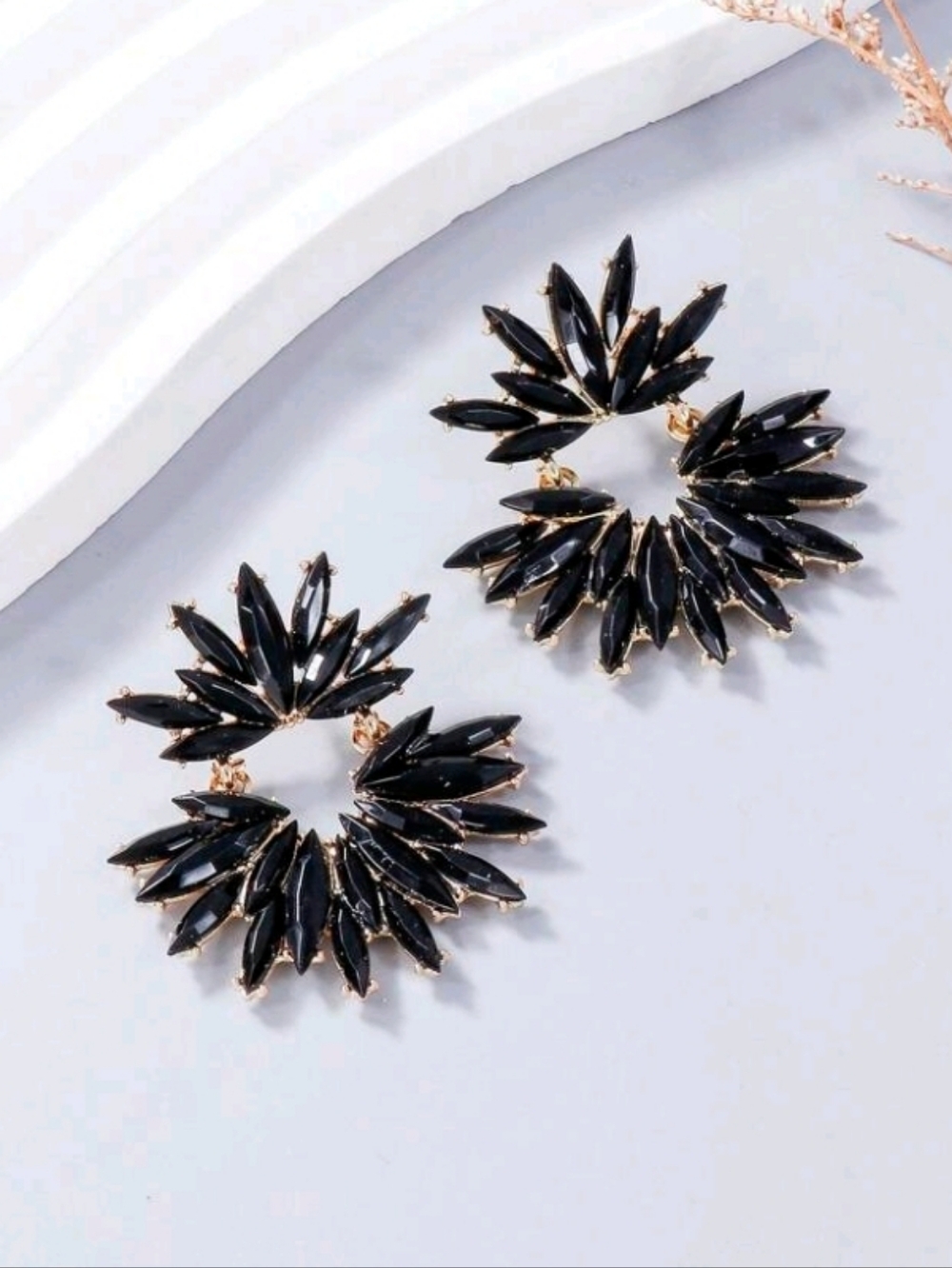 NEW! Stunning & Elegant Gold And Black Crystal Post Earrings